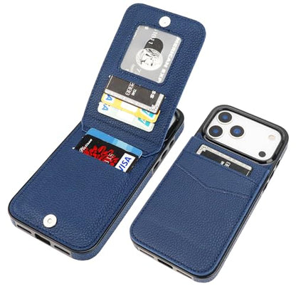 KIHUWEY for iPhone 17 Pro Max Wallet Case Card Holder, Lichee Blue | Credit Card Slots, PU Leather, Kickstand, Flip Heavy Duty Protection Cover for Men and Women - color: Lichee Blue