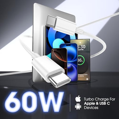 USB C to USB C 60W Fast Charging Cable 5-Pack [3ft+3ft+3ft+6ft+6ft] White