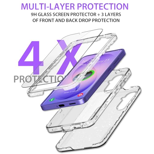 Full Protective for Galaxy S26 Plus Heavy Duty Hybrid 3 in 1 Rugged Shockproof Women Girls for Samsung Galaxy S26 Plus 6.7 inch 5G Shiny Clear Glitter Bling Sparkle - size: 6.7 inch (for S26 Plus)
