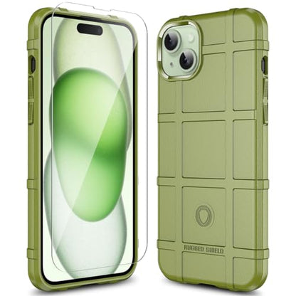Rugged Shield 8ft Drop Proof TPU Thick Armor Tactical Protective Case Compatible with iPhone 15 Plus (6.7 inches) - Army Green - color: Army Green, size: iPhone 15 Plus