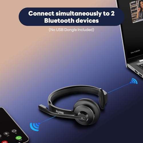 Wireless Headset with Mic for Work, Bluetooth Headset, Mic Clear Calls, Wireless Headphones with AI Noise Cancelling Microphone (Bluetooth 5.3 & Mic Mute), for Laptop (Without USB Dongle)