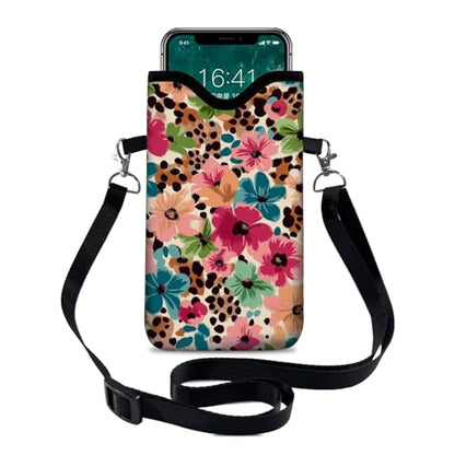 Neoprene Cell Phone Sleeve Pouch Case Bag with Crossbody Strap Neck Lanyard for Women 7.1 X 3.9 in Floral Pattern - color: Floral Pattern