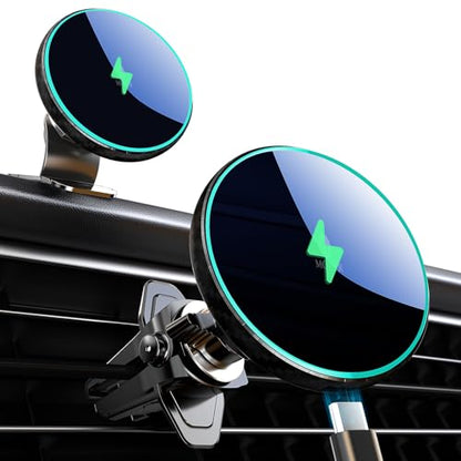 for Magsafe Car Mount Charger 15W LED RGB Car Phone Holder for Dash Vent - color: Carbon Fiber