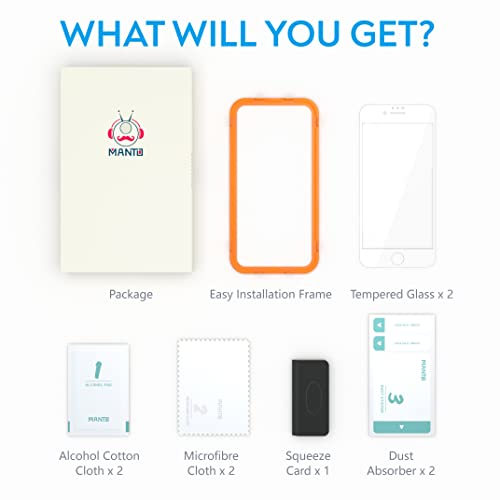 MANTO 2 Pack Screen Protector for iPhone SE 3 (2022), iPhone SE 2020, iPhone 8, iPhone 7, iPhone 6S/6 Full Coverage Tempered Glass Screen Protector Film Edge to Edge Protection 4.7 Inch