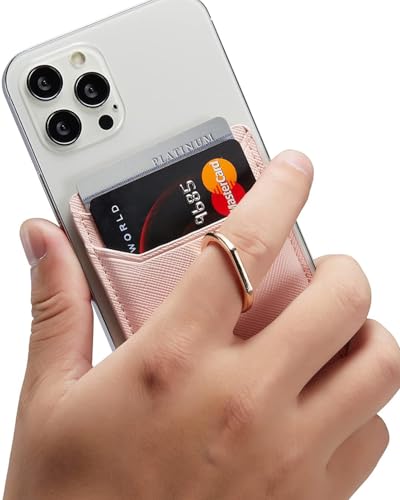 Card Holder for Phone Case 2Pc, RFID Leather Phone Wallet with Ring | Phone Wallet Stick On Back Of Phone Case.Credit Card/ID/Pocket Phone Card Holder for iPhone Andriod. Viewing Freely - color: Gold+Pink