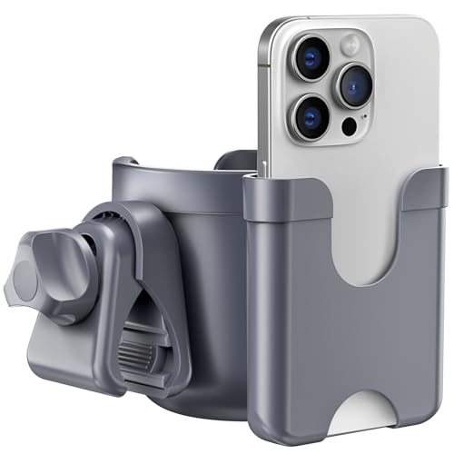 Walker Cup Holder with Phone Holder, Stroller Wheelchair Bike Accessories - color: Gray
