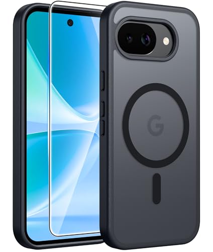FNTCASE for Google Pixel 10a Case, Fit for Magsafe, with Screen Protector | Translucent Matte Magnetic Back, 14FT Military Grade Drop Protection, Slim Shockproof Protective Phone Cover, Black - color: Black, size: Pixel 10a (6.3 Inch)