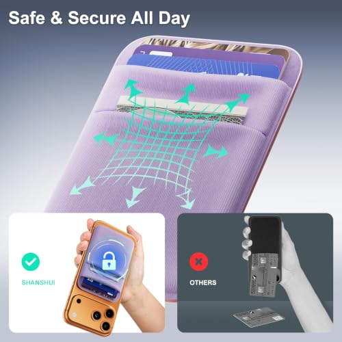 SHANSHUI Wallet for Magsafe, Stretchy Magnetic Phone Wallet Card Holder for Back of Phone Pocket Comaptible for iPhone & Most Smartphone (Light Purple - color: Light Purple