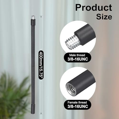 16-Inch Flexible Gooseneck Tubing, 3/8"-16 Female to Male Thread Universal Arm Gooseneck Extension Holder for Microphone, Tripod Phone, Camera, LED Video Lights 2 Pack - color: 2 Pack, size: 16 Inch