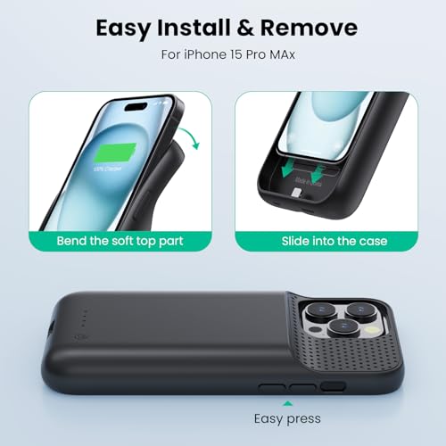 Battery Case for iPhone 15 Pro Max,Powerful 8600mah Ultra-Slim Protective Charging Case,15W Fast Charging Portable Rechargeable Expandable Battery Charger Cover for iPhone 15 Pro Max(6.7inch)-Black - color: Black