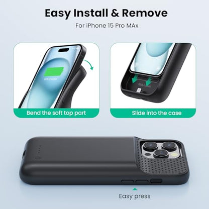 Battery Case for iPhone 15 Pro Max,Powerful 8600mah Ultra-Slim Protective Charging Case,15W Fast Charging Portable Rechargeable Expandable Battery Charger Cover for iPhone 15 Pro Max(6.7inch)-Black - color: Black