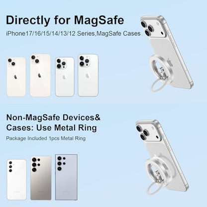 Phone Grip for MagSafe,360° Rotation Two-Sided Magnet Stand - color: White