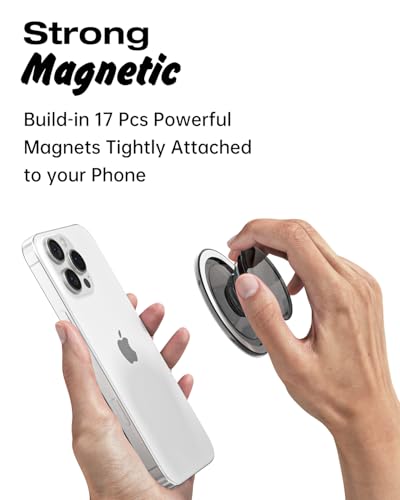 Svanove Magnetic Phone Grip Compatible with Magsafe, Mag Safe Translucent Clear Grip Collapsible Kickstand for iPhone Samsung Pixel, Cute Transparent Silicone Removable Phone Stand Holder, Black - color: Black, style: Magnetic