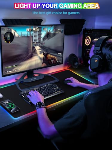 Mouse Pad with 15W Magnetic Wireless Charging 31.5x15.75 Inch, RGB Mousepad for Desk Mat, XXL Desk Pad with 11 Colors & 5 Modes, Home Office Large Keyboard Pad Waterproof Non-Slip for Gaming PC Setup - color: Black Touch Control Magnetic XXL