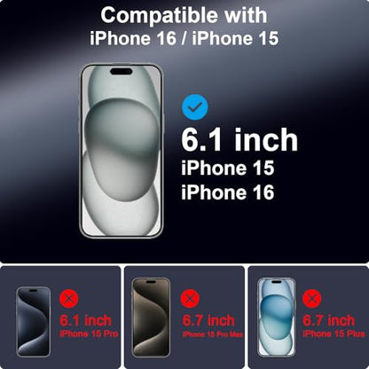 TECHO Privacy Screen Protector for iPhone 16 / iPhone 15 Tempered Glass Film, Full Coverage Edge to Edge, Anti Spy Private, 9H Hardness, 2 Pack, 6.1 Inch