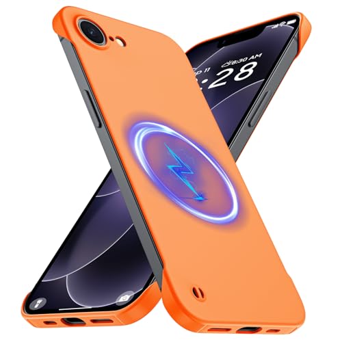 GRECAZO Magnetic Slim Frameless Case for iPhone 17e/16e, Orange | Compatible with MagSafe, Soft-Touch Matte Hard PC Cover, Ultra Thin Lightweight Minimalist, Pull Ring Lanyard, 6.1 Inch - color: Orange, size: iPhone 17e/iPhone 16e