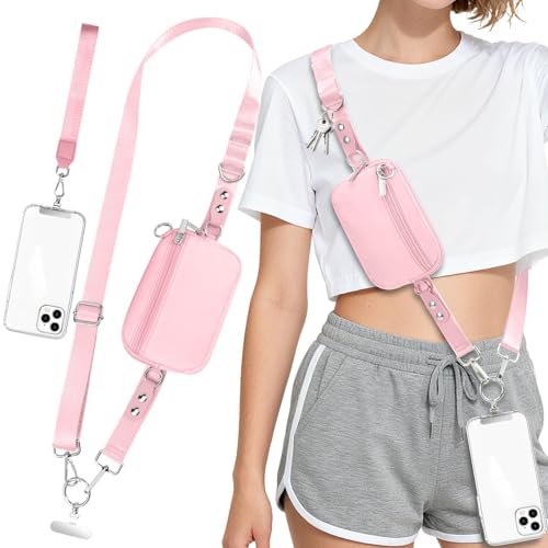 Phone Lanyard Crossbody with Detachable RFID Wallet (Pink) - color: Pink, size: Medium