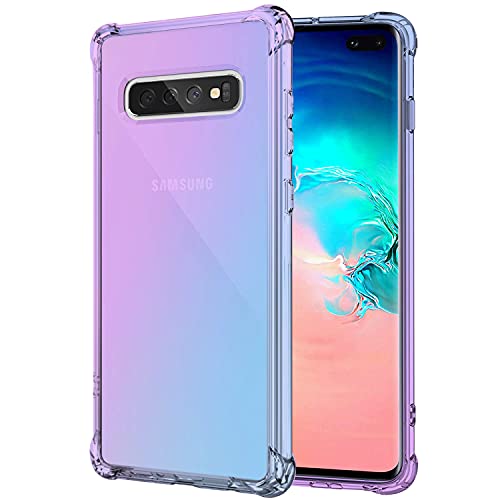 KIOMY Clear Case for Samsung Galaxy S10+ / S10 Plus, Airbag Corners Shockproof Bumper Protective Phone Cover, Hybrid Design Hard PC Back with Flexible TPU Frame Purple Blue Gradients Color Design - color: Purple/Blue