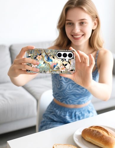 Magnetic Flower Phone Case for Samsung Galaxy A16 5G, Bird | Compatible with MagSafe, Cute Aesthetic Stained Glass Floral Design, TPU and PC Protective Phone Cover for Women Girls - color: Flower Bird
