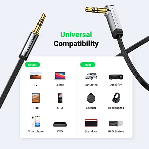 UGREEN 3.5mm Audio Cable, Stereo Aux Cord, 90 Degree Right Angle, 10FT - size: 10FT