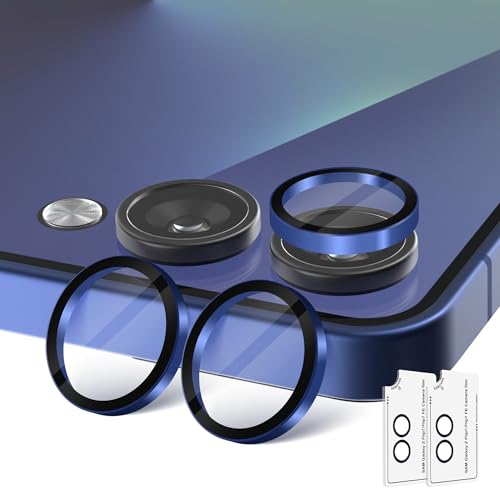 (2 Sets) Orzero Camera Lens Protector for Samsung Galaxy Z Flip 7/7 FE, [EZ Install] [Case-Friendly] 9H Tempered Glass Alloy Metal Ring Lens Cover, Military-Grade Shockproof, HD Clarity Anti-Glare (Blue) - color: Blue, size: Samsung Galaxy Z Flip 7/7 FE