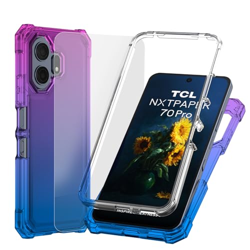 Ailiber for TCL NxtPaper 70 Pro Phone Case, with Screen Protector-Blue Pink | Heavy Duty Shockproof Cover with Reinforced Corners. Slim Hard Back Soft Edge. Dual Layer TPU Bumper with Rugged PC Shell - color: Multicolor