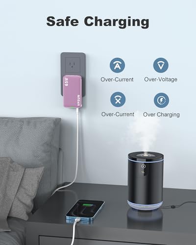 65W GaN Flat USB Wall Charger Block - 3 Port Foldable USB Charging Block - color: Pink