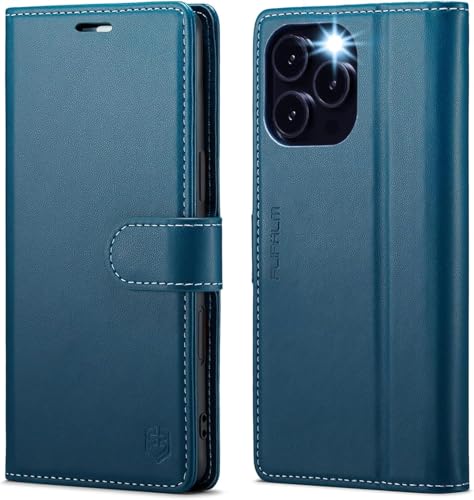 FLIPALM Card Holder Wallet Case for iPhone 15 Pro Max 6.7", Blue | RFID Blocking, PU Leather Folio Flip, Kickstand, Protective Shockproof Cover - color: Blue, size: iPhone 15 Pro Max - 6.7"