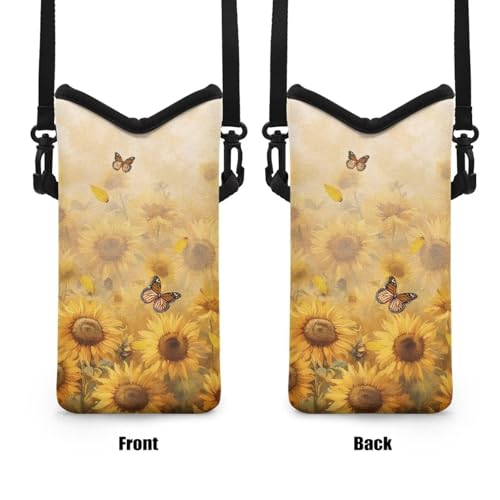 Small Cross Body Bag for Woman Man Cell Phone Crossbody Purse Neoprene Travel Shoulder Handbags for Cellphone, Passport, Keys, Lipstick, Power Bank 8 x 4 inch, Sunflower Butterfly Yellow - color: Sunflower Butterfly Yellow
