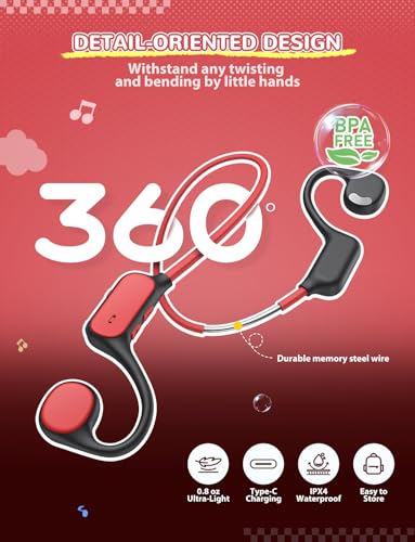 iClever OWS01 Kids Bluetooth Headphones, Air Conduction Open Ear Headphones - color: Red & Black