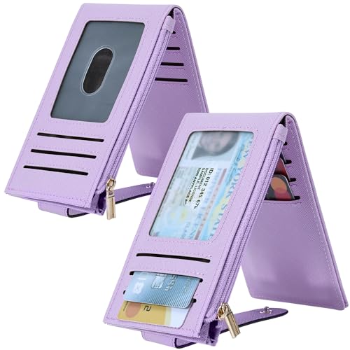 Chelmon Women's RFID Slim Card Holder Wallet | Thin Bifold Multi Card Case with Zipper Coin Pocket Purse for Women(Light Purple) - color: Light Purple