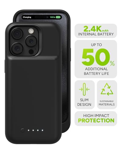 Mophie Juice Pack iPhone 15 Pro Battery Case - Legendary Power & Protection - Up to 50% Extra Battery, 6ft Drop Safety, Eco-Friendly Design, Black