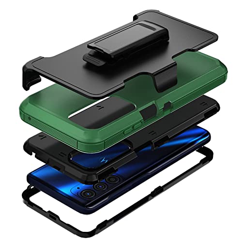 Compatible with Motorola Edge 2021 Case,Heavy Duty Rugged Shockproof Full Body Protection Kickstand Case with Belt Clip Holster for Motorola Edge 2021 6.8 inch Phone (Green+Black) - color: Green+Black