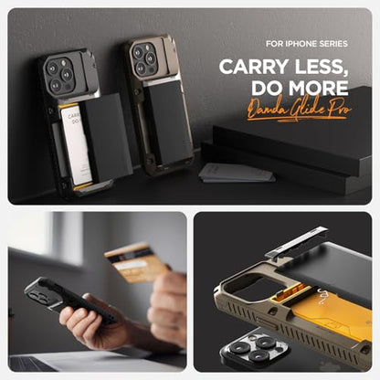 VRS DESIGN Damda Glide Pro Phone Case Designed for [iPhone 15 Pro], Sturdy Semi Auto Wallet [4 Cards] Card Holder Case Compatible with iPhone 15 Pro (2023) Logo Black - color: Matte Black, size: iPhone 15 Pro