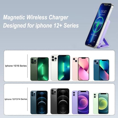 AOGUERBE Magnetic Power Bank, 10000mAh Wireless Portable Charger with Stand - color: Lilac
