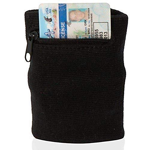 Suddora Zipper Wrist Pouch - Sweatband/Wristband Wallet for Keys, ID, Cards, Cash - color: Black