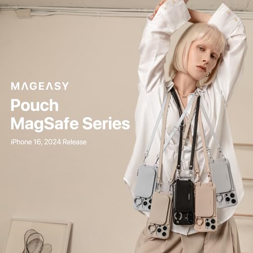 MAGEASY Pouch MagSafe Crossbody Wallet Phone Case for iPhone 16 Pro Max - Removable Wallet with Strap, 16ft Drop Protection, Card Holder & Coin Pocket Magnetic Purse Compatible with MagSafe (Black) - color: Black, size: iPhone 16 Pro Max