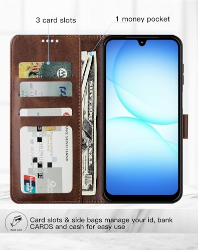 Feitenn for Samsung Galaxy A17 5G (6.7") Case Wallet 2026 with 4 Card Holders Kickstand, PU Flip Leather Magnetic Closure Folio Shockproof Protective Cover, Brown - color: Brown, size: Samsung Galaxy A17 5G