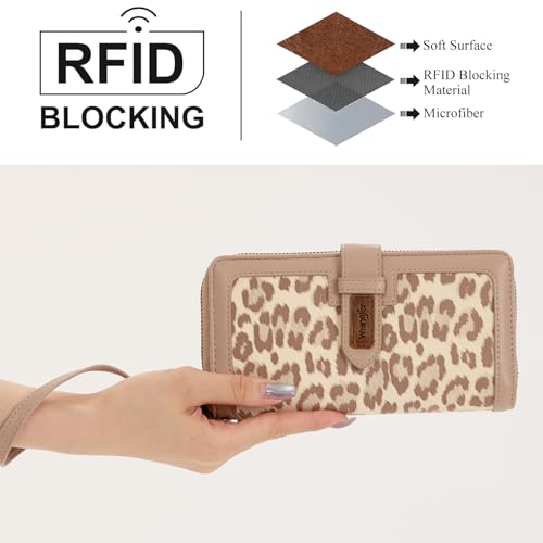X Wrangler Women's Wallets Bifold Wristlet Wallets for Women Large Capacity Credit Card Wallet with ID Window - color: Leopard Khaki