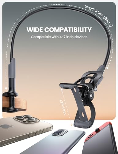Lamicall Gooseneck Bed Phone Holder 33.4" Full Adjustable Flexible Arm - color: Black