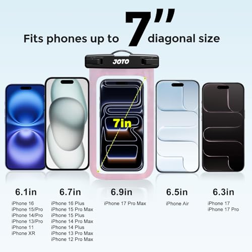 JOTO Up to 7" Universal Waterproof Phone Case for iPhone 17 Air 16 15 14 13 12 11 Plus Pro Max, IPX8 Cellphone Dry Bag XR X SE, Galaxy S23 S22 S21 S20+ S20 S10 Plus Note, Pixel -CrystalBlack - color: Crystalblack, size: 1 Pack
