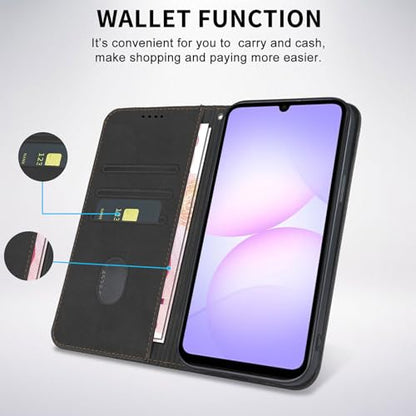Wallet Case for Samsung Galaxy A07/A06 5G 6.7 inch 2025/2024 - PU Leather Flip Cover with Card Holder Slots, Strong Magnetic Folio Phone Case, Black - color: Black, size: Samsung Galaxy A07/A06 6.7"