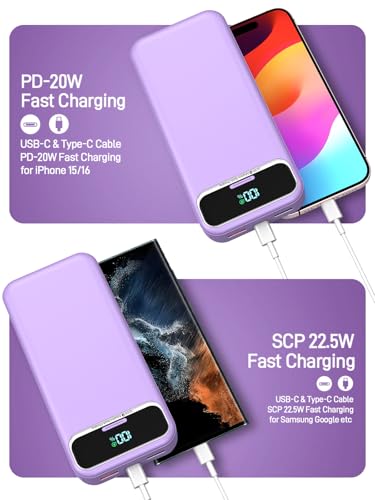 Nusyddy Portable Charger 20000mAh Fast Charging w/Built-in Wall Plug Purp. - color: Purple