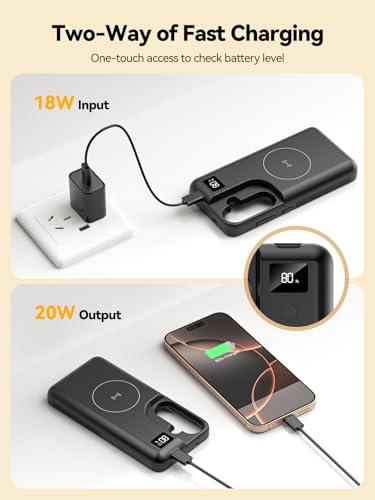 Mavulo Battery Case for Samsung Galaxy S24 6.2", 8000mAh 2 in 1 Power Bank | Portable Charger Case Support 20W USB C Fast Charging, Qi Wireless Charging, LED Display, Data Sync, Wired Earphone