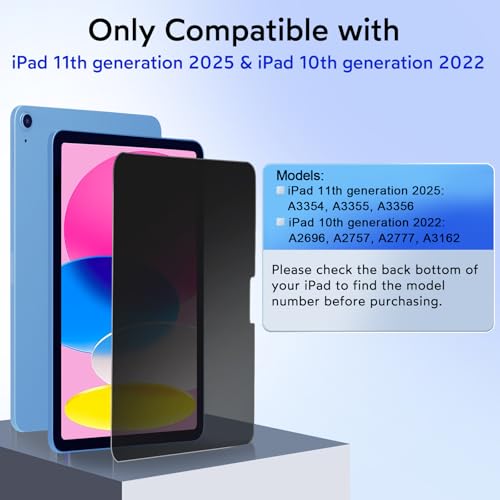MOBDIK Privacy Screen Protector for iPad A16 11th 2025 & iPad 10th Gen 2022 - size: iPad 10th/11th Generation