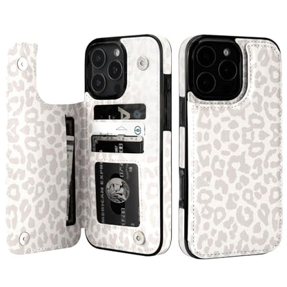 HAOPINSH for iPhone 16 Pro Max Case Wallet with Card Holder, White Leopard Cheetah Pattern Back Flip Folio PU Leather Kickstand Card Slots Case for Women Girls, Double Magnetic Clasp Shockproof 6.9" - color: White Leopard