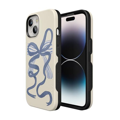 Casely iPhone 15 Plus Case | Heartstrings | Blue Bow | Bold Protective Design | Compatible with MagSafe - color: Heartstrings | Blue Bow
