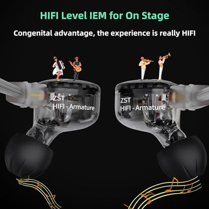 YINYOO KZ-ZST Hybrid Banlance Armature with Dynamic in-Ear Earphone 1BA+1DD HiFi Headset Wired Earbuds IEM Headphones Gaming Earbuds (Black-zst with Microphone) - color: black, size: 3.5mm-With Microphone, style: 3.5mm-With Microphone