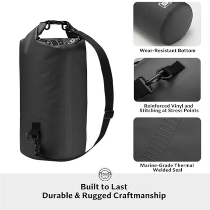 STOVER 5/10/25/30/40L Waterproof Dry Bag, Small Lightweight Roll Top Dry Bag Backpack w/Waterproof Phone Case, Kayaking, Travel, Hiking, Fishing, Tubing, Camping, the Beach, Men/Women (Black) - color: 5/10l Black, size: 5L