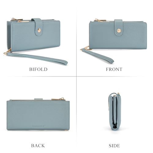 Montana West Wallet Wristlet Women Bifold Wallets, Card Cases & Money Organizers Large Capacity Phone Wallet Ladies Female Minimalist Clutch Wallets with Double Zipper Purses and ID Window - color: Jeans Blue
